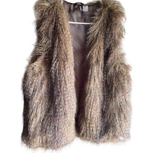 Divided by H&M Women's Fuzzy Furry Fleece Open Front Vest Brown Animal Size L 14